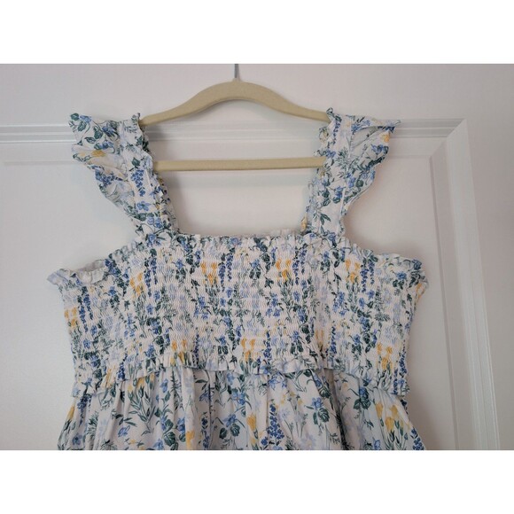Janie And Jack White Ruffle Smock Tank Top Blue Yellow Florals Girls Size 16 - Picture 2 of 9